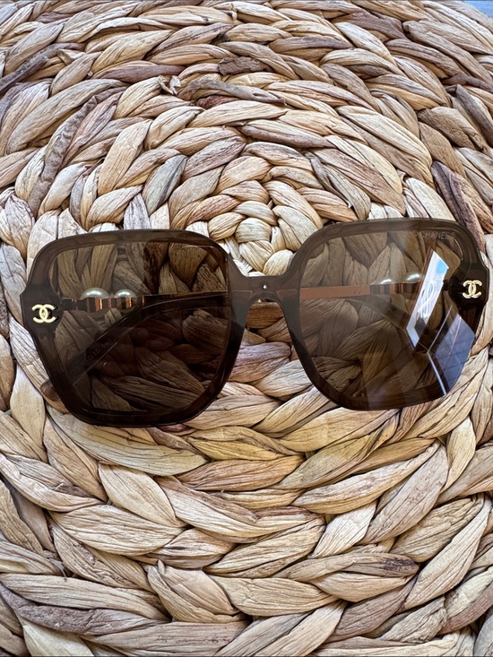 CHANEL Accessories - Authentic Chanel Brown Square Pearl Accent Sunglasses nwot